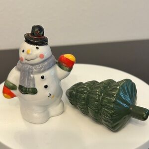 Vintage 80’s Snowman & Christmas Tree Ceramic Salt and Pepper Shakers